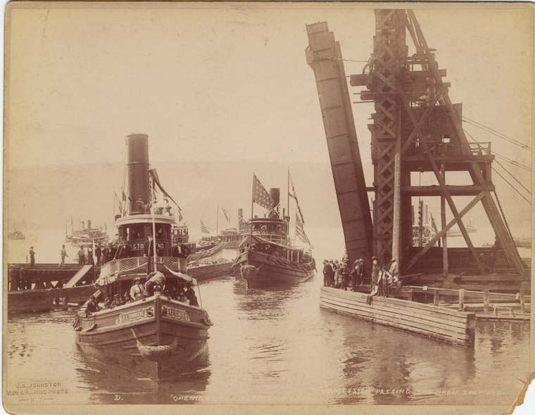 Opening Of Harlem Ship Canal: Procession Passing The Draw, Spuyten Duyvil, 1895
