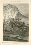 The gorge of the Bûrada (Abana), through which the new French road approaches Damascus.  At the outlet of this gorge the stream is divided into seven branches, two of which supply the fountain in the city, and the rest are used to irrigate the fields and gardens.