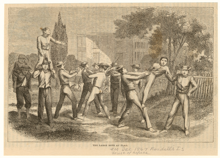 Boys playing, Randall’s Island, 1867