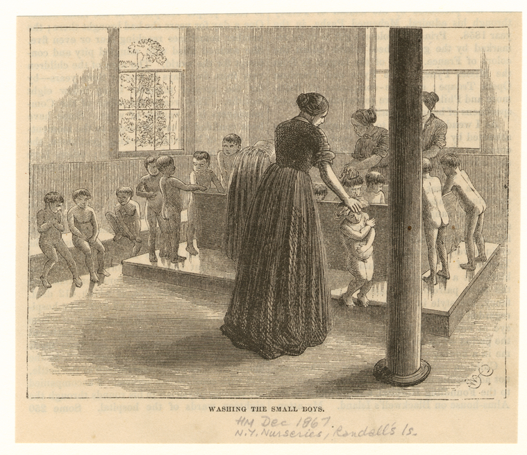 Boys washing in a nursery on Randall’s Island, 1867