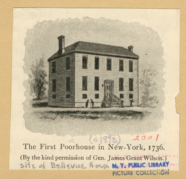 The first poorhouse in New York, 1736 NYPL Digital Collections