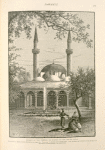 Mosque of the Tekîyeh, or Hospice of the Sultan Selim.  Its position is shown in the illustration on page 381. The court is planted with walnut-trees. The cloisters and interior of the mosque are decorated with exceedingly fine glazed tiles.