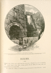 Entrance to the ruins of Ba'albek.  At the south-west corner, through a long vaulted passage like a railway tunnel under the great platform. Two of these great vaults run parallel with each other, from east to west, and are connected by a third running at right angles to them from north and south.
