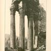 The south-east corner of the Temple of the Sun, Ba'albek.  At the east end of this temple there was a vestibule with a row of fluted columns within the outer line of plain columns; only two of these are now standing