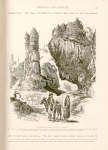 Limestone rocks, Ajeltûn, Lebanon. In this district, well named Kesrawan (Broken Region) is a chaos of rugged  mountains, which in some places assume grotesque and in others grand architectural forms. The belfry of the great Convent of Ajeltûn is shown in the background.