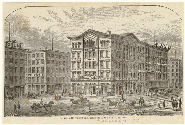 Printing House Square, Times building and Park Row NYPL Digital Collections