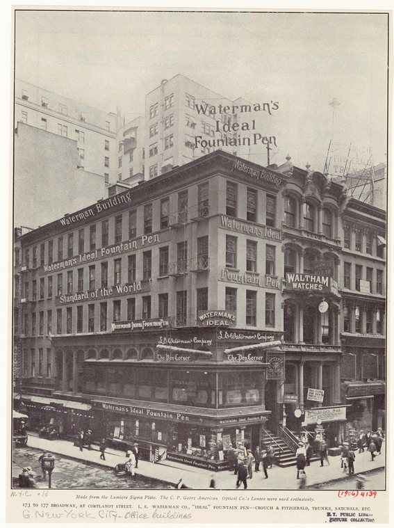 L.E. Waterman Co., "Ideal" fountain pen ; Crouch & Fitzgerald, trunks