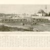 General view of 'Akka from the North- East, Carmel in the distance.  More than half the space within the walls is occupied by government buildings and barracks.  On the right is the great mosque of Jezzar Pasha, with its curiously butressed dome. It stands in a square court surrounded by domed chambers for the use of the mosque attendents and pilgrims. A steamer is approaching the town of Haifa, at the foot of Mount Carmel.