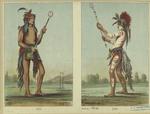 Sioux young men in typical stances of a lacrosse-like ball game, Minnesota, 1830s