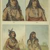 Men, a woman and a child in tribal costume, North America, 1830s