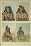Men, a woman and a child in tribal costume, North America, 1830s
