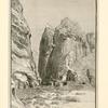Cliffs of the Sîk, Petra.  Showing the western outlet of the great defile opposite to the rock-cut amphitheatre represented on page 216.