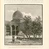 Court of the tomb-mosque of Barkûk.  In the Eastern Cemetary.  A fountain for ablution, shaded by two trees, stands in the centre of the court, which is surrounded by a colonnade.  The sanctuary occupies the space between two fine domes, one of which is shown above.  Barkûk died in A.D. 1399.