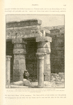 The court of the great temple of Rameses III. At Medînet Habû.  The short pillars in front belonged to the church which the Copts erected within this noble peristyle court, and of which many other columns strew the ground.