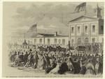The presidential journey : reception of President Lincoln in New York, on the arrival of the special train at the Hudson River R.R