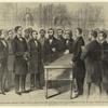 The presidential journey -- reception of President Lincoln by Fernando Wood, mayor of New York, at the City Hall, on Wednesday, Feb. 20th, 1861