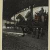 Horse-drawn carts under elevated railway, New York City