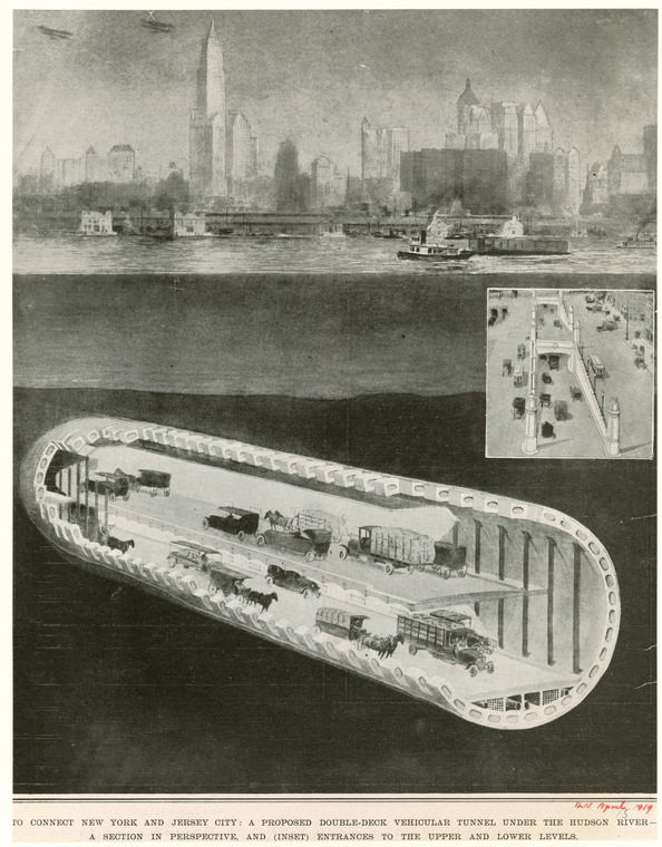  a proposed double-deck vehicular tunnel under the Hudson River (1919).