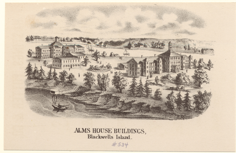 Alms House Buildings on Blackwells Island, 1840