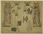 Paper doll fashions based on 14th century French women's wear