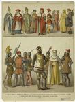 Pope ; Cardinal ; Archbishop ; Citizens ; Men of rank ; Catchpoll (costume of the peasants) ; Knights ; Soldier ; Bernabo Visconti (1385) ; Venetian warrior ; Roman senator ; Doge of Venice