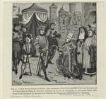 Saint Remy, évêque de Reims, vient demander à Clovis la restitution d'un vase sacré pris par les Francs dans le pillage de Soissons, costumes de la cour de Bourgogne au quinzième siècle