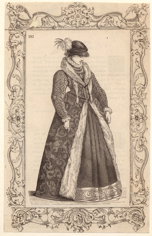 Woman in coat and hat, England, 16th century - NYPL Digital Collections