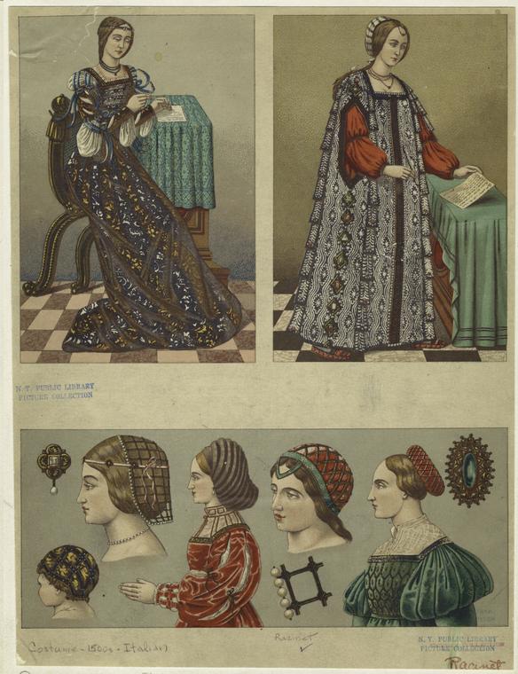 Women reading and writing, hair styles and hair ornaments, Italy ...