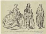 Grande dame en habit de ville et bourgeoise du temps de la régence, d'après Watteau -- mode des grands paniers et des robe volantes vers 1735, d'après une gravure du temps