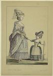 French woman holding the hand of a young girl, eighteenth century