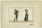 French man and woman holding whips, 1780s