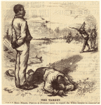 Men wearing hats aiming rifles at African American men