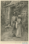 African American man and woman standing in front of log cabin