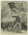 Captain H. M. Bragg, of General Gillmore's staff, raising the flag over Fort Sumter, February 18th, 1865, on a temporary staff formed of an oar and boat-hook