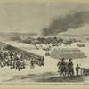 Burning of the Evans-Gordon train, at Wounded Knee Creek, near the north boundary of Nebraska, 325 miles west of Sioux City