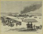 Burning of the Evans-Gordon train, at Wounded Knee Creek, near the north boundary of Nebraska, 325 miles west of Sioux City