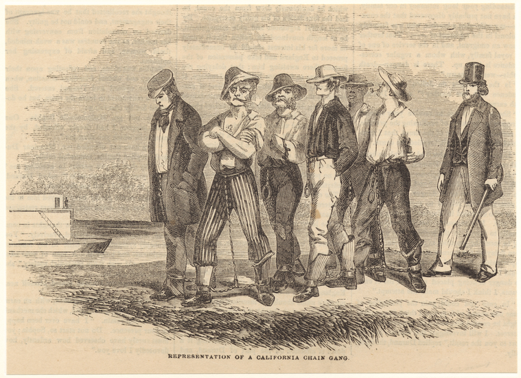 Representation of a California chain gang NYPL Digital Collections