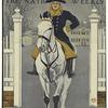 Washington on horseback with coat, hat and boots