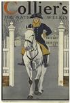 Washington on horseback with coat, hat and boots