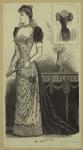 Woman in an evening gown standing indoors, England, 1890s