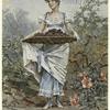 Woman holding a basket of flowers, France, 1890s
