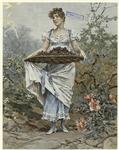 Woman holding a basket of flowers, France, 1890s