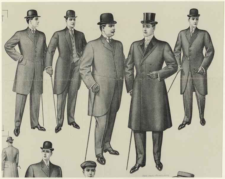 Men wearing coats and hats, United States, 1901s - NYPL Digital Collections