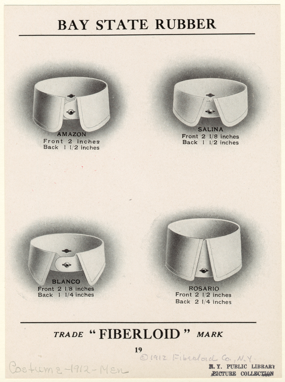 Various styles of men's "Fiberloid" collars, 1910s NYPL Digital