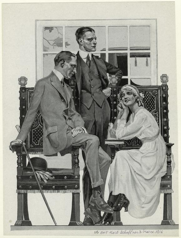 Men and a woman lounging in chairs, 1910s - NYPL Digital Collections