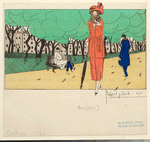 Woman in red outfit on a stroll, 1920s