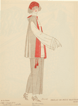 Gray and red outfit with veil, France, ca. 1922