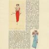 Woman in red dress, ca. 1921 ; Woman in light blue outfit with purple trim, ca. 1921