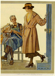 Craftsman and woman in tan overcoat, ca. 1920