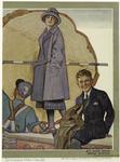 Woman in lavender coat and young man in navy jacket, United States, ca. 1922